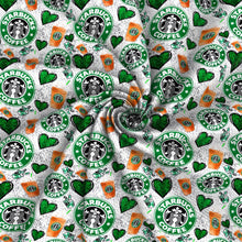 Load image into Gallery viewer, coffee heart love printed fabric
