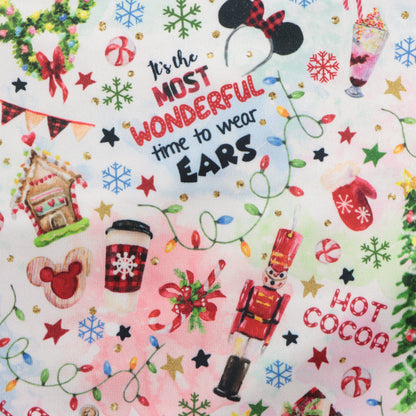 snowflake snow christmas drinks gingerbread man printed fabric