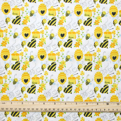 bee flower floral heart love printed fabric