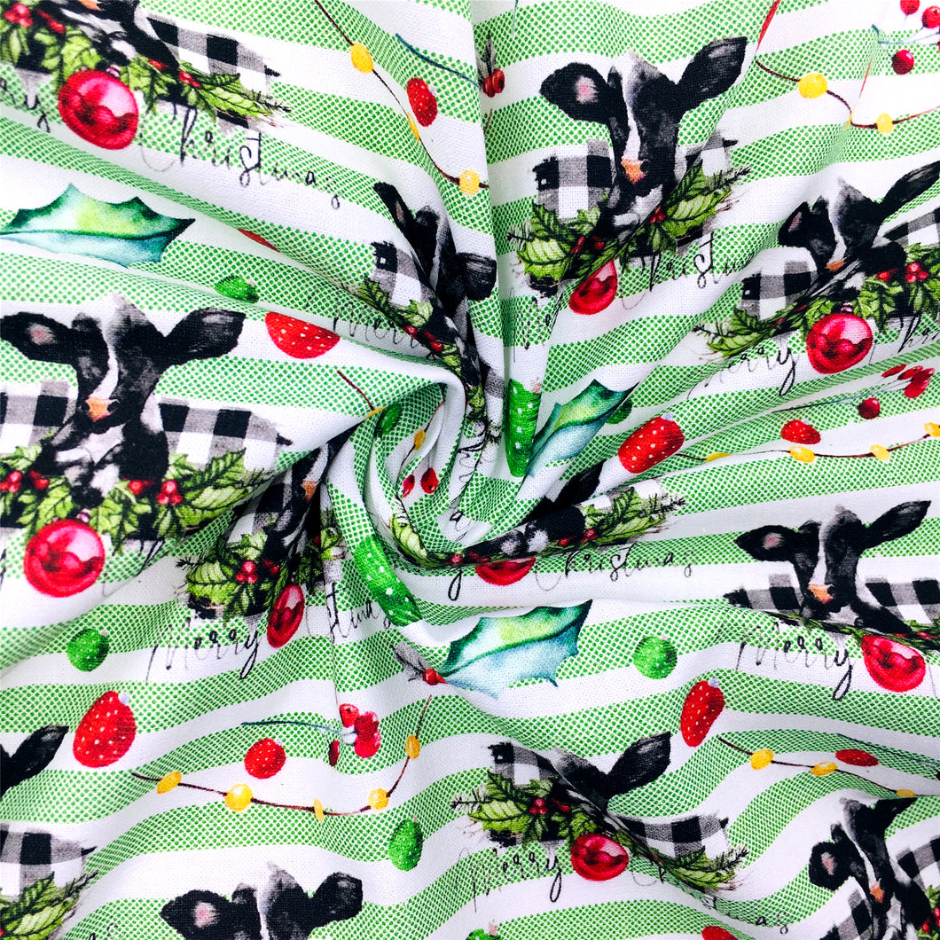 christmas day stripe cow pattern printed fabric