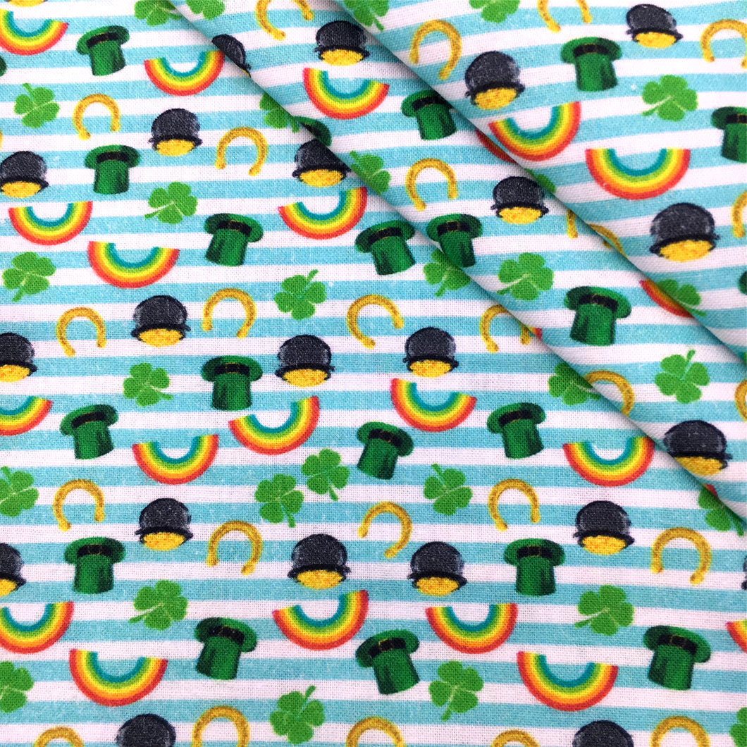 st patricks stripe rainbow color clover shamrock green series printed fabric