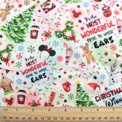 snowflake snow christmas drinks gingerbread man printed fabric