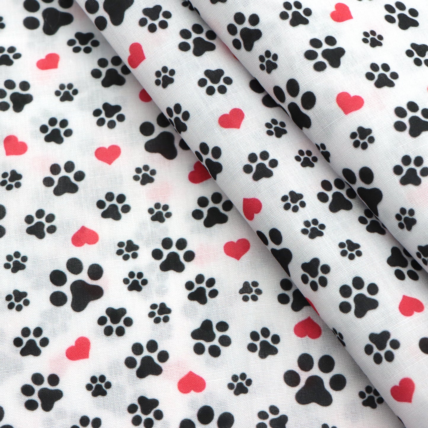 footprint paw heart love valentines day printed fabric