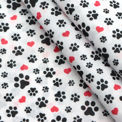 footprint paw heart love valentines day printed fabric