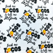 Load image into Gallery viewer, letters alphabet food go vegan taco printed fabric
