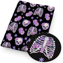 Load image into Gallery viewer, skull ghost skeleton bones flower floral printed fabric
