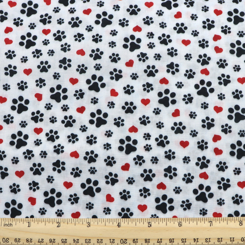 footprint paw heart love valentines day printed fabric
