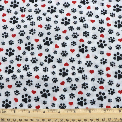 footprint paw heart love valentines day printed fabric