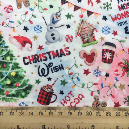 snowflake snow christmas drinks gingerbread man printed fabric