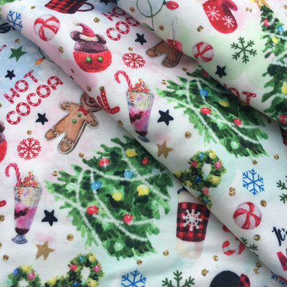 snowflake snow christmas drinks gingerbread man printed fabric