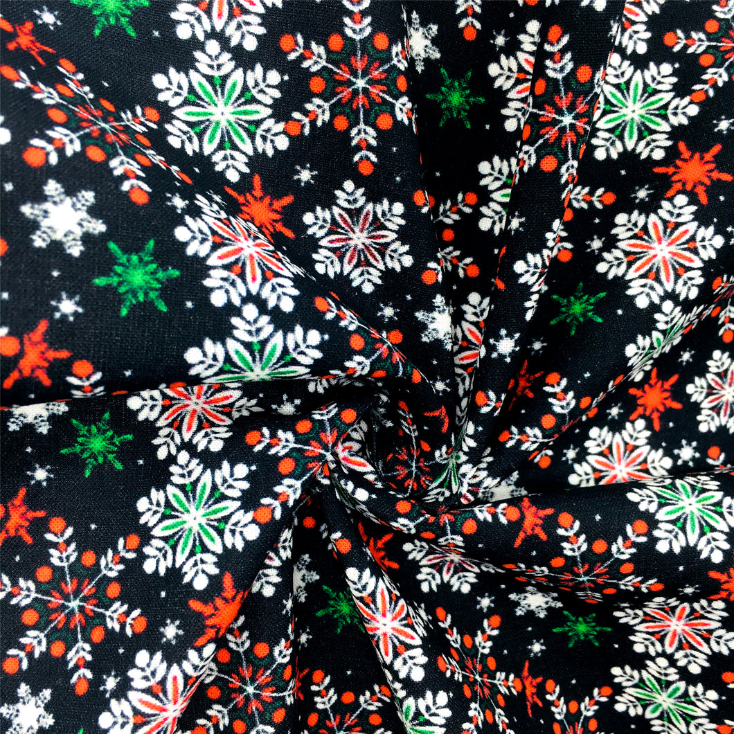 snowflake snow dots spot christmas day black series printed fabric
