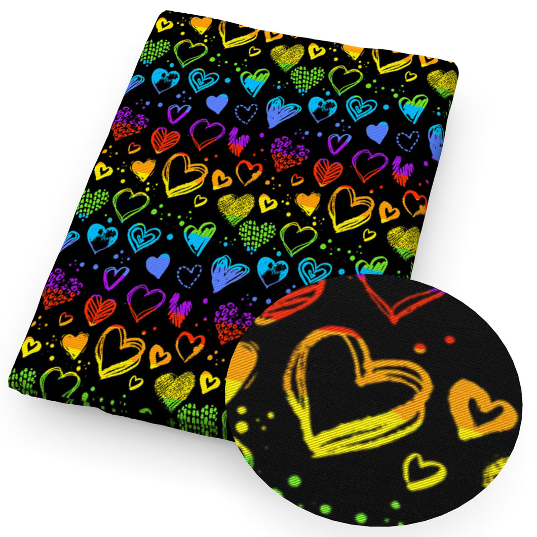 black series valentines day heart love printed fabric