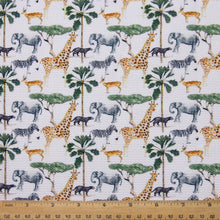 Load image into Gallery viewer, elephant deer reindeer giraffe leaf leaves tree zebra stripe printed fabric

