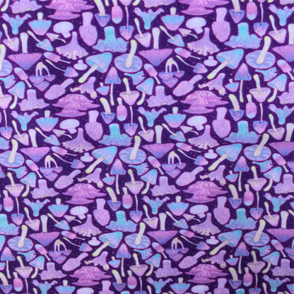 purple series plant mushroom printed fabric
