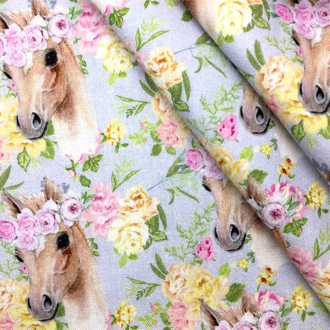 horse flower floral yellow series printed fabric